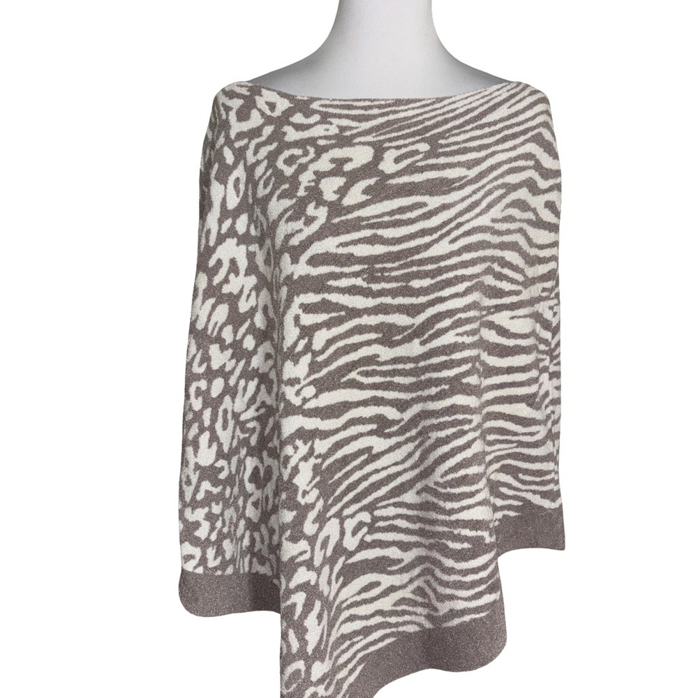Barefoot Dreams Poncho Brown White Zebra Pattern One Size